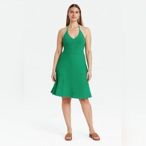 Green Knit Halter Flare Dress